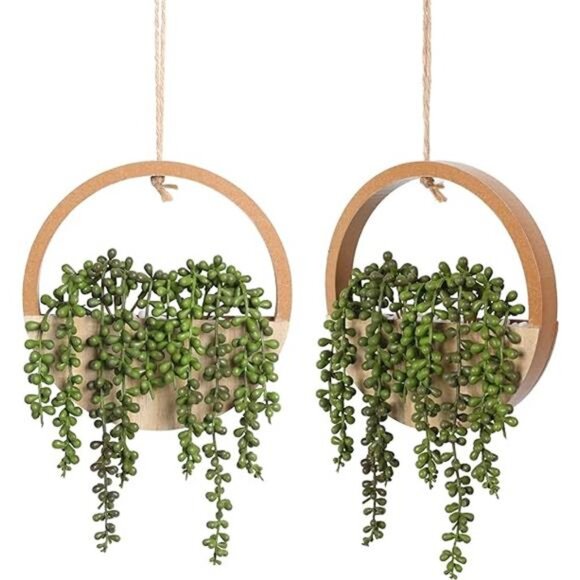 2pcs Artificial Succulents Hanging Plants 12.2'' Fake String of Pearls in Pot - Picture 7 of 7